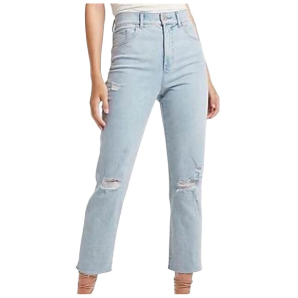 Express Denim - EXPRESS Women's High Rise Ankle Mom Jean Light Blue Distressed Jeans NWT Size 10